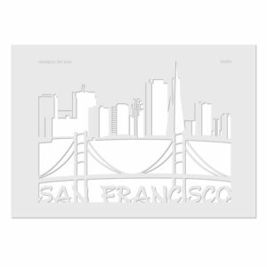 Schablone Skyline San Francisco vor weißem Hintergrund.